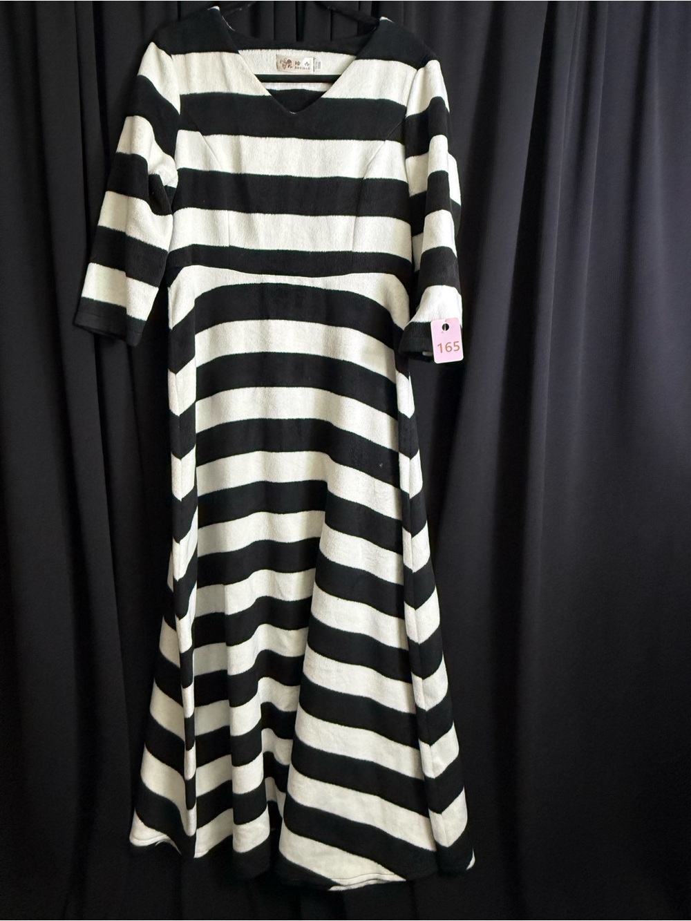 Striped Black and White Maxi Dress with V-Neck